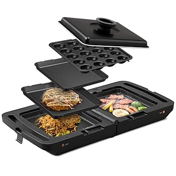 【中古】アイリスオーヤマ ホットプレート 両面 プレート3枚 (平面プレート/たこ焼きプレート/焼肉(ディンプル)プレート) 蓋付き 折り畳み 同時調理 片方｜ハッピーストア藤岡 10,300円
