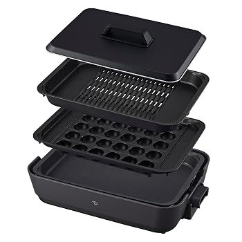 【中古】象印マホービン ホットプレート 3枚タイプ 穴あきプレート 深型平面プレート たこ焼きプレート チャコール EA-HA30-HZ｜ハッピーストア藤岡