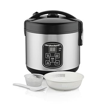 【中古】Hamilton Beach デジタルプログラム可能な炊飯器&フードスチーマー 8カップ (未調理4個) スチーム&リンスバスケット付き ステンレススチール (37|ハッピーストア藤岡
