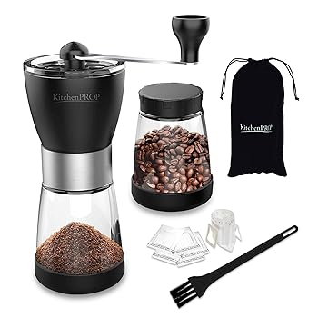 【中古】KitchenPROP手動コーヒーグラインダー14個セット25.5オンスガラスジャー、調整可能なセラミックバリコーヒーグラインダー、クリーニングブラシ、|ハッピーストア藤岡