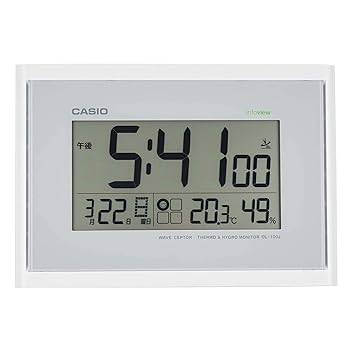【中古】(非常に良い)CASIO(カシオ) 置き時計 電波 デジタル 生活環境 温度 湿度 カレンダー 表示 置き掛け兼用 ホワイト IDL-100J-7JF 18×26×3.5cm|ハッピーストア藤岡