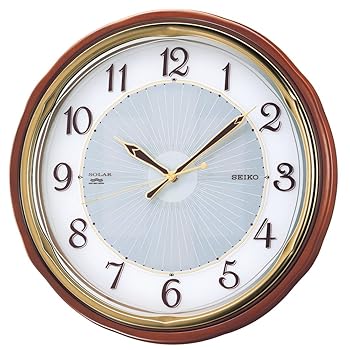 【中古】セイコークロック(Seiko Clock) 掛け時計 SOLAR+ ソーラープラス 電波 アナログ 木枠 茶 木地 SF221B｜ハッピーストア藤岡