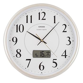 【中古】(非常に良い)CASIO(カシオ) 掛け時計 壁掛け時計 電波時計 ホワイト シャンパン アナログ カレンダー IC-1001J-9JF|ハッピーストア藤岡