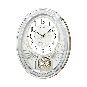 【中古】(非常に良い)セイコークロック(Seiko Clock) 掛け時計 メロディ時計 電波 アナログ トリプルセレクション メロディ 飾り振り子 白 パール AM258W｜ハッピーストア藤岡