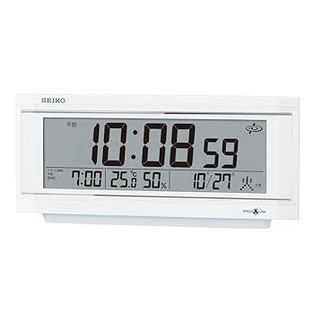 【中古】(非常に良い)セイコークロック 置き時計 目覚まし時計 衛星電波 デジタル カレンダー 温度湿度表示 アラーム ライトつき SPACELINK スペースリンク GP501W|ハッピーストア藤岡