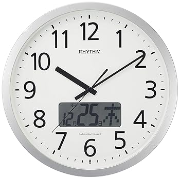 【中古】(非常に良い)リズム(RHYTHM) 掛け時計 電波時計 オフィス 24回チャイム機能 時報機能 カレンダー シルバー Φ35.0×5.5cm オフィス用品 事務所 シチズン CITI|ハッピーストア藤岡