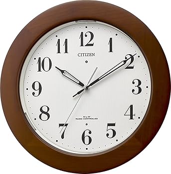 【中古】(非常に良い)リズム(RHYTHM) シチズン 掛け時計 電波時計 アナログ 暗所 ライト 自動 点灯 高輝度 LED 木 茶 φ33.0×5.1cm CITIZEN 4MYA35-006|ハッピーストア藤岡