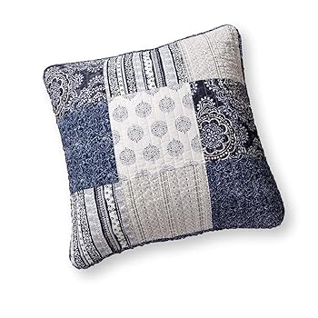 【中古】DaDa Bedding デニムブルーフローラルパッチワーク枕カバー - コットン100% ボーホー シック ペイズリー ボヘミアン ネイビー - ファームハウス|ハッピーストア藤岡