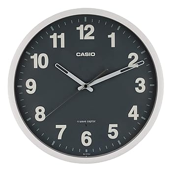 【中古】CASIO(カシオ) 掛け時計 壁掛け時計 電波時計 グレー アナログ 夜間秒針停止 おしゃれ シンプル IQ-1012J-8JF｜ハッピーストア藤岡