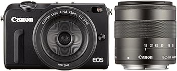 【中古】Canon ミラーレス一眼カメラ EOS M2 ダブルレンズキット(ブラック) EF-M18-55mm F3.5-5.6 IS STM EF-M22mm F2 STM付属 EOSM2BK-WLK｜ハッピーストア藤岡