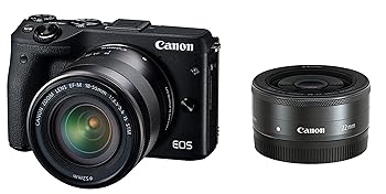 【中古】Canon ミラーレス一眼カメラ EOS M3 ダブルレンズキット(ブラック) EF-M18-55mm F3.5-5.6 IS STM EF-M22mm F2 STM 付属 EOSM3BK-WLK｜ハッピーストア藤岡