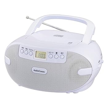 【中古】(非常に良い)オーム電機AudioComm CDラジオ CDプレーヤー ポータブル コンパクト ステレオ コンセント 電池式 ホワイト 英会話 語学学習 英検対策 リスニング|ハッピーストア藤岡