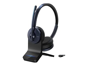 【中古】(非常に良い)Anker PowerConf H700(ワイヤレスヘッドセット Bluetooth 5.0)充電スタンド付属【パソコン用 / Web会議 / 通話ノイズリダクション / マイク搭|ハッピーストア藤岡