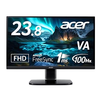 【中古】(非常に良い)Acer モニター 23.8インチ フルHD VA 非光沢 100Hz 1ms HDMI ミニD-Sub15 VESAマウント対応 スピーカー内蔵 AMD FreeSync KA242YHbmix｜ハッピーストア藤岡