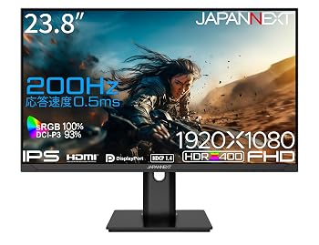 【中古】(非常に良い)JAPANNEXT 23.8インチ ゲーミングモニター 200Hz 0.5ms フルHD 1920x1080解像度 IPS パネル ディスプレイ (HDMI/DisplayPort/VESA対応/高さ調節/|ハッピーストア藤岡