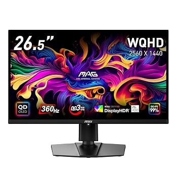 【中古】MSI QD-有機EL ゲーミングモニター MAG 271QPX QD-OLED 26.5インチ/WQHD/QD-OLEDパネル/360Hz/0.03ms(GTG)/ハードウェアブルーライトカット/Disp｜ハッピーストア藤岡