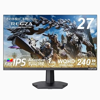 【中古】REGZA ゲーミングモニター 27インチ WQHD 240Hz モンスターハンターワイルズ推奨画質 1ms(GTG) HDR10 Fast IPSパネル Adaptive Sync HDMI対応 RM｜ハッピーストア藤岡 45,269円