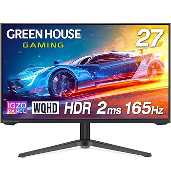 【中古】(非常に良い)グリーンハウス ゲーミングモニター 27インチ IGZOパネル WQHD 165Hz 2ms HDMIx3/DP/Type-C GH-ELCG27WA-BK｜ハッピーストア藤岡 27,150円