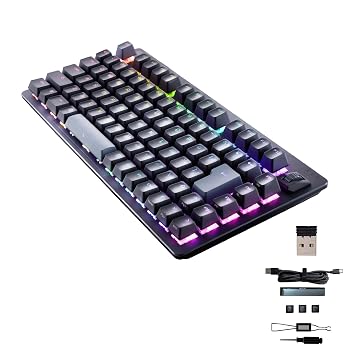 【中古】エレコム ゲーミングキーボード V custom VK520 Bluetooth 2.4Ghz無線 有線 着脱式 メカニカル 75%サイズ ブラック TK-VK520LBK|ハッピーストア藤岡