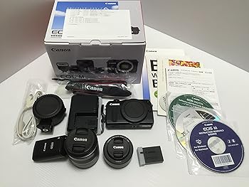 【中古】Canon ミラーレス一眼カメラ EOS M ダブルレンズキット EF-M18-55mm F3.5-5.6 IS STM/EF-M22mm F2 STM付属 ブラック EOSMBK-WLK|ハッピーストア藤岡