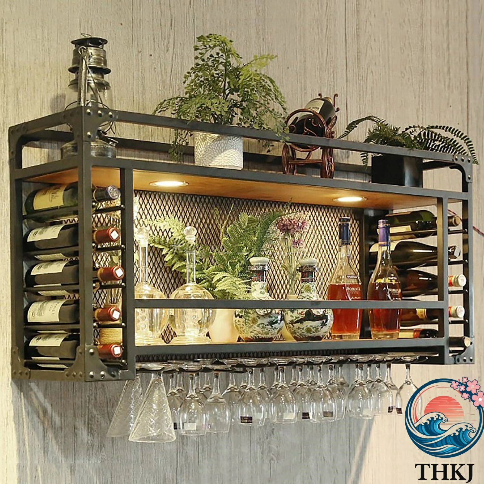 80*30*55cm 壁掛けワインラック、素朴な壁ワインボトルグラスホルダー、ワインキャビネット、キッチンバーユニット、フローティングシェルフ、ウォールシェルフストレージオーガナイザーラック、多機能ワイン収納ディスプレイラック|ハッピーストリーム