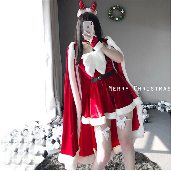 サンタコスプレ 上下セット レディース 可愛い S M クリスマス用コスチューム 手袋付き セクシー サンタクロース服 ロングマント追加可能 be128c0c0m3