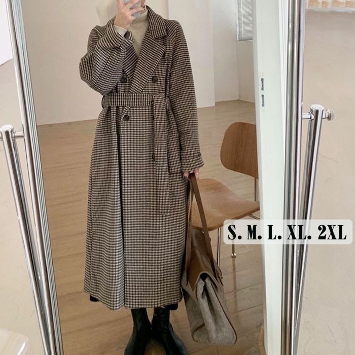 チェスターコート チェック柄 レディース 千鳥格子 ロングコート コクーンコート ドロップショルダー 茶 超ロング 大人可愛い 体型カバー 韓国 S M L 2L 3l アウター 秋 冬 冬服 オーバーサイズ カジュアル あったか 暖かい d7082c0c0m3｜Happysunny Shop
