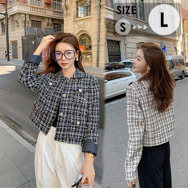 ジャケット　ツイードジャケット　レディーススーツ　スーツ　フォーマル　アウター aquagarage ジャケット レディース ツイード ノーカラー 長袖 V