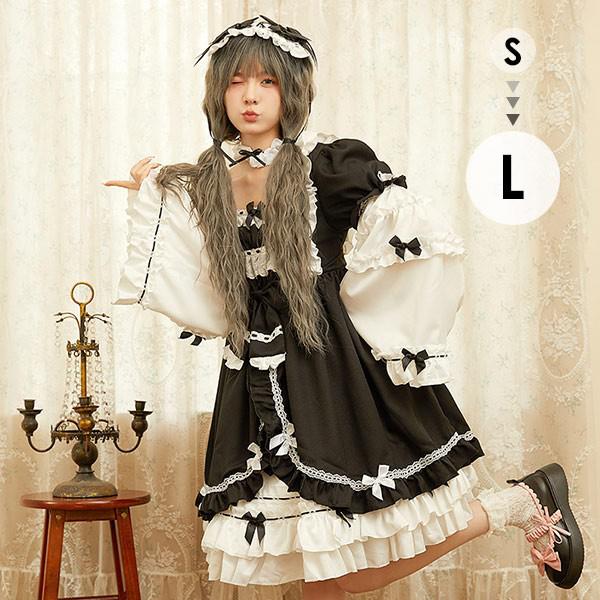 楽天市場】メイド服 ロリータワンピース 長袖 ブラック ヘッド