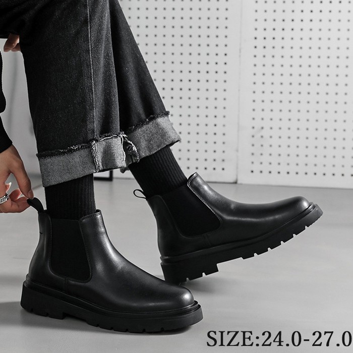 サイドゴアブーツ メンズ ブーツ チェルシーブーツ ハイカット ビジネス 厚底 ショートブーツ 歩きやすい 革靴 ブラック 24.0 24.5 25.0 25.5 26.0 26.5 27.0 ja186zbzbm3