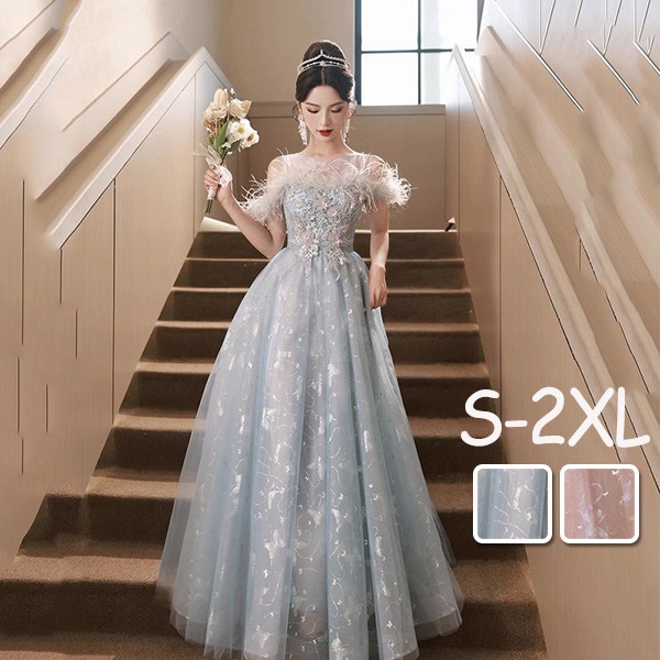 ドレス ロング丈 半袖 上品 パーティー おしゃれ 可愛い 結婚式 You Color パーティードレス ワンピース 半袖 長袖 ドレス 結婚
