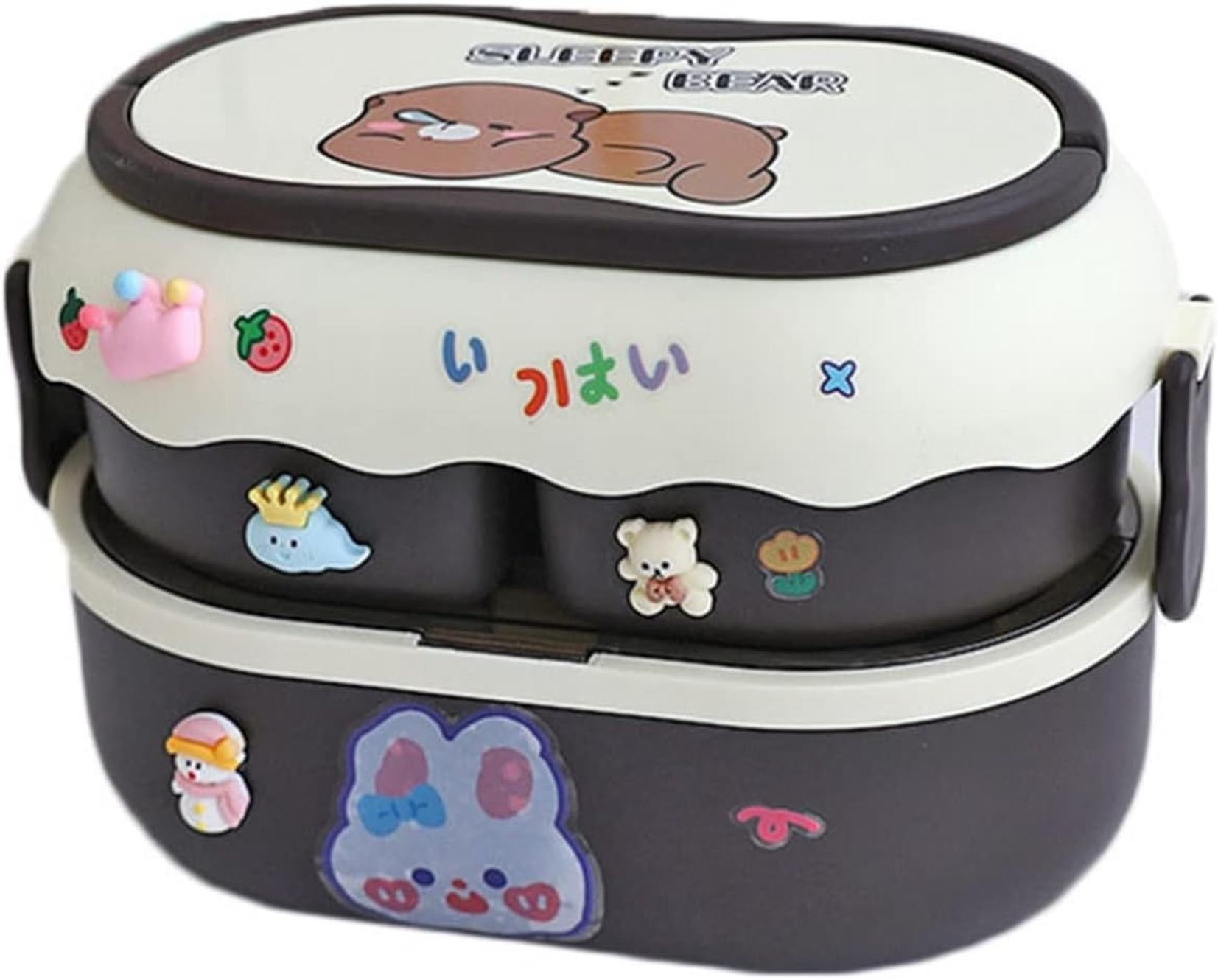 ２段弁当箱 可愛い アニメキャラクター ポータブル式 ランチボックス 抗菌 大容量 フレッシュランチボックス ふわっと盛れる レンジOK 便利 立体ステッカー んとう箱 お弁当箱 女性 仕切りとソース