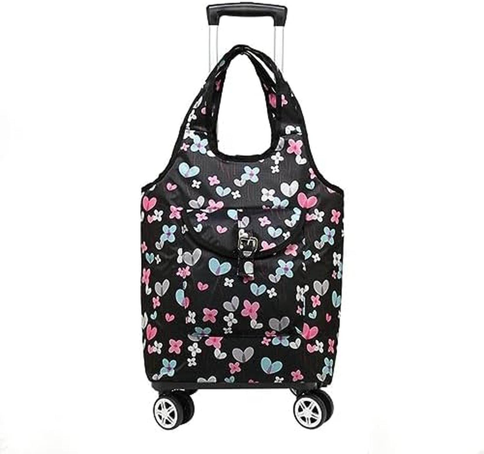 ショッピングカート キャリーバッグ 買い物カート エコバッグ 2way 手提げ 総柄 花柄 可愛い 折り畳み 折りたたみ式 防水 大容量 伸縮式ハンドル 高齢者 家庭用 旅行 老人 キャリーカート ス