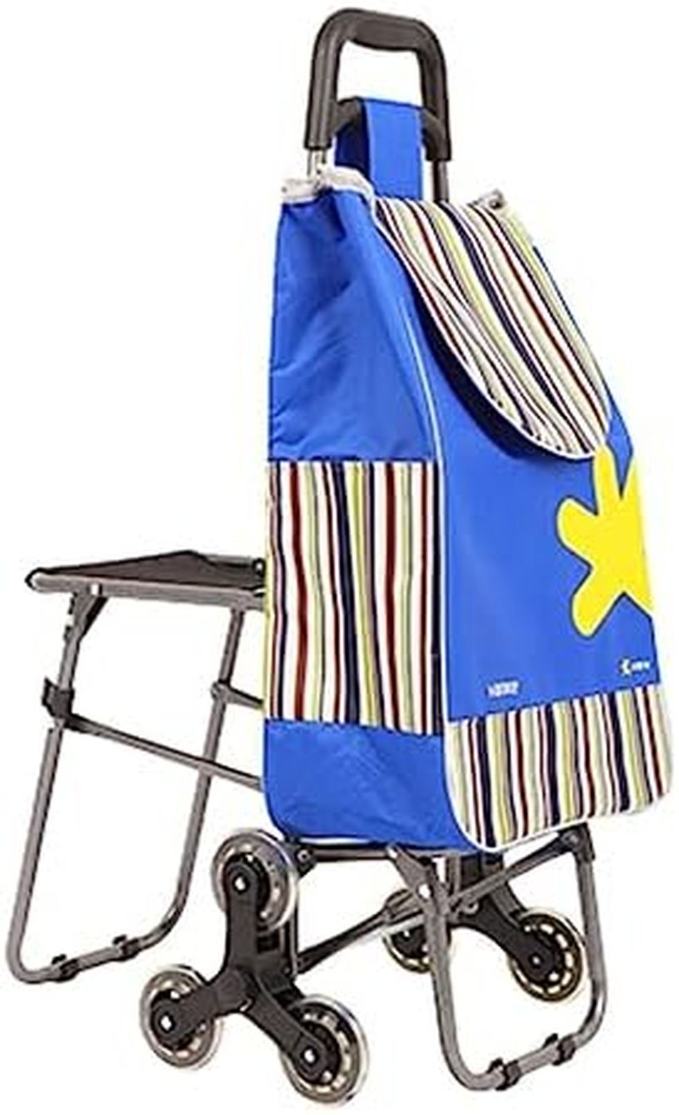 6輪ショッピングカート 椅子付き 座れる シルバーカー 折り畳み式 高齢者 トラベルバッグ お買い物 階段上り下り 大容量 登りやすい 楽々移動 キャンプ アウトドア 両親 家庭用 妻 キャリーワゴン｜ハッピートゥデイ