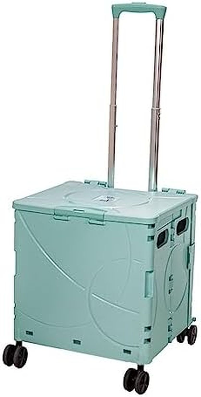 折りたたみキャリーカート ショッピングカート コンテナキャリー キャリーカート 軽量 台車 静音 コンパクト 蓋付き 座れる キャンプ用 家庭用 飛び出し防止 簡単組立て 簡単取り付け
