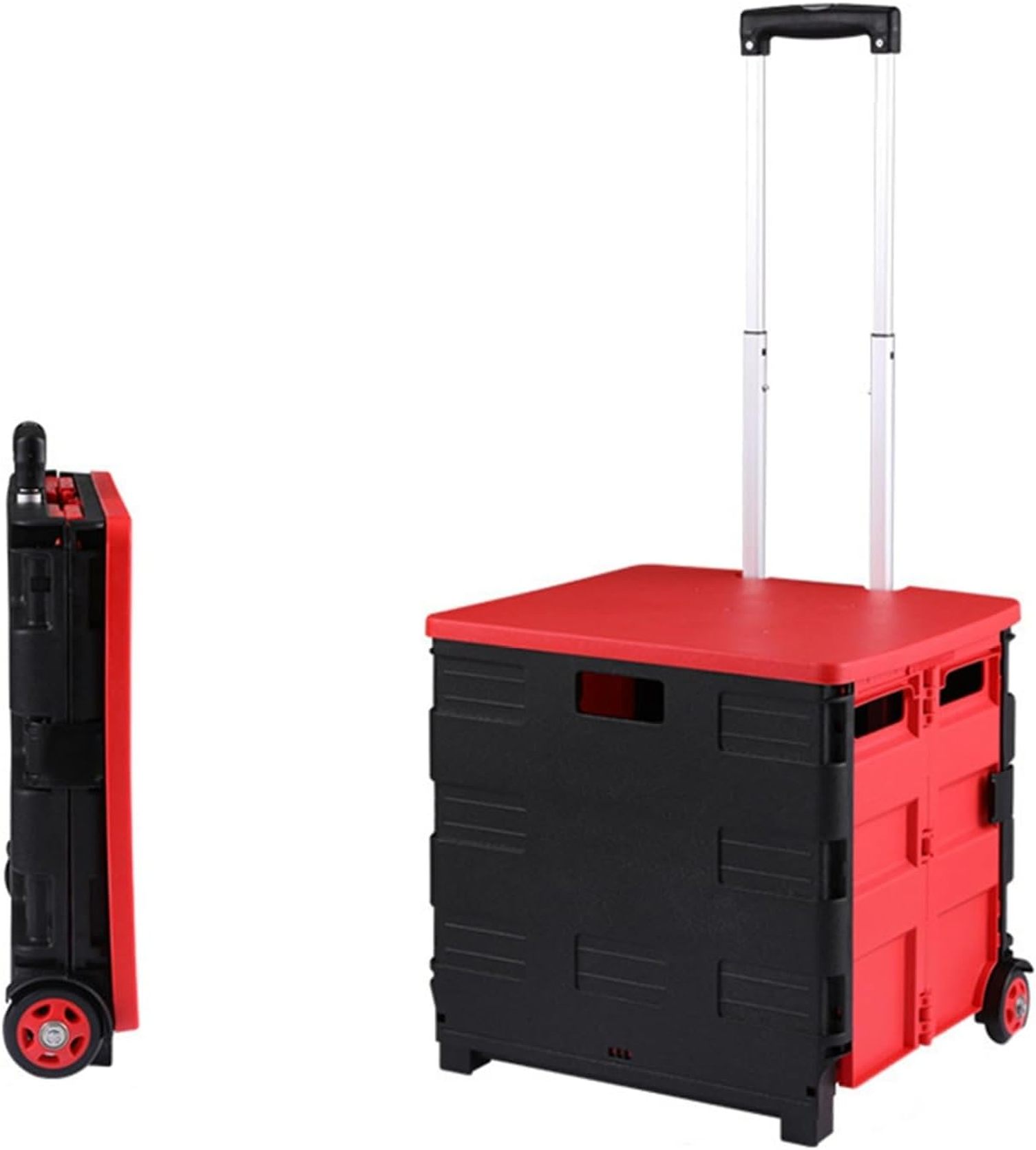 折り畳みキャリー ショッピングカート 収納ボックス 2輪 30L/50L 大容量 台車 コンパクト 重い荷物も楽々移動 ローリングクレート 調整可能なドローバー 便利グッズ 運搬 アウトドア 釣り B