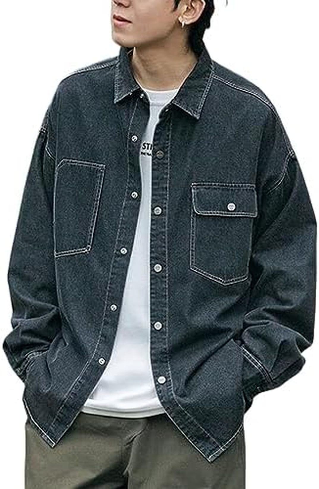 デニムシャツ メンズ 長袖 オープンシャツ ゆったり カジュアルシャツ 大きいサイズ 開襟シャツ 胸ポケット 綿 ボタンダウン おしゃれ 腰巻 ビジネス 柔らかい 通勤 ワイシャツ 登山 作業着 冬
