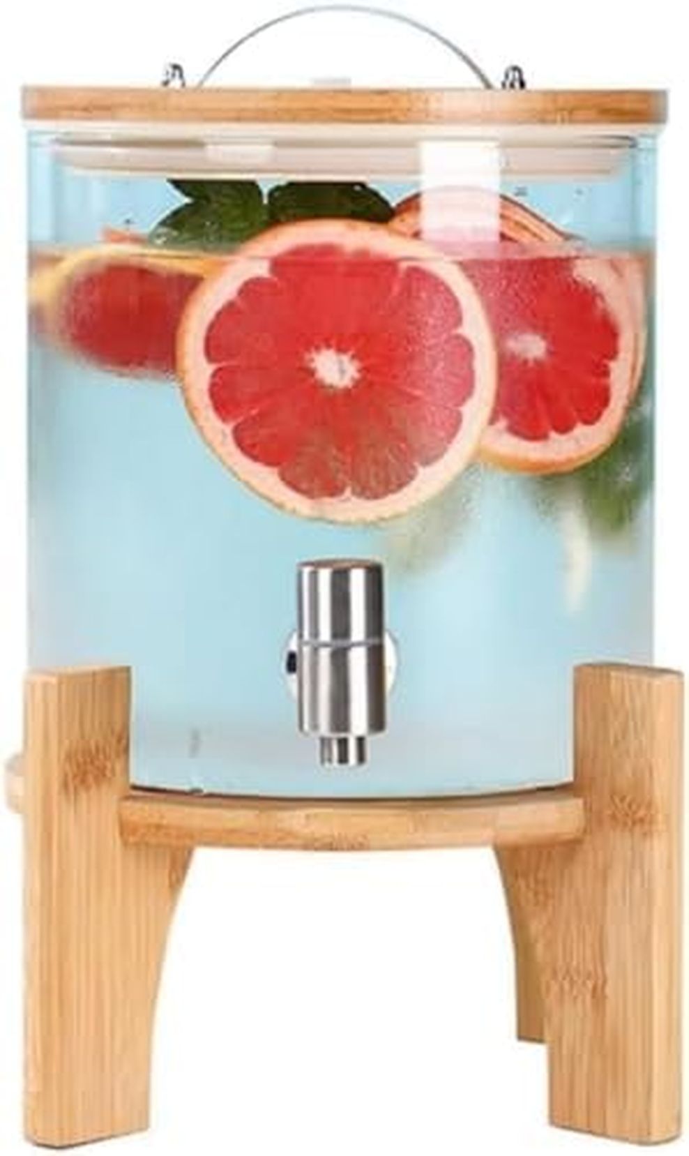ドリンクサーヴァー 硝子の湯沸かし 5L / 7.5L / 10L 大電気容量 高熱抵抗力 水道の栓付き添い人 竹の木製鉤括弧 冷水筒 お水貯蔵タンク 水さし 梅酒清涼飲料水麦酒密閉保護すること入れもの 泊まりに至適 パーテ