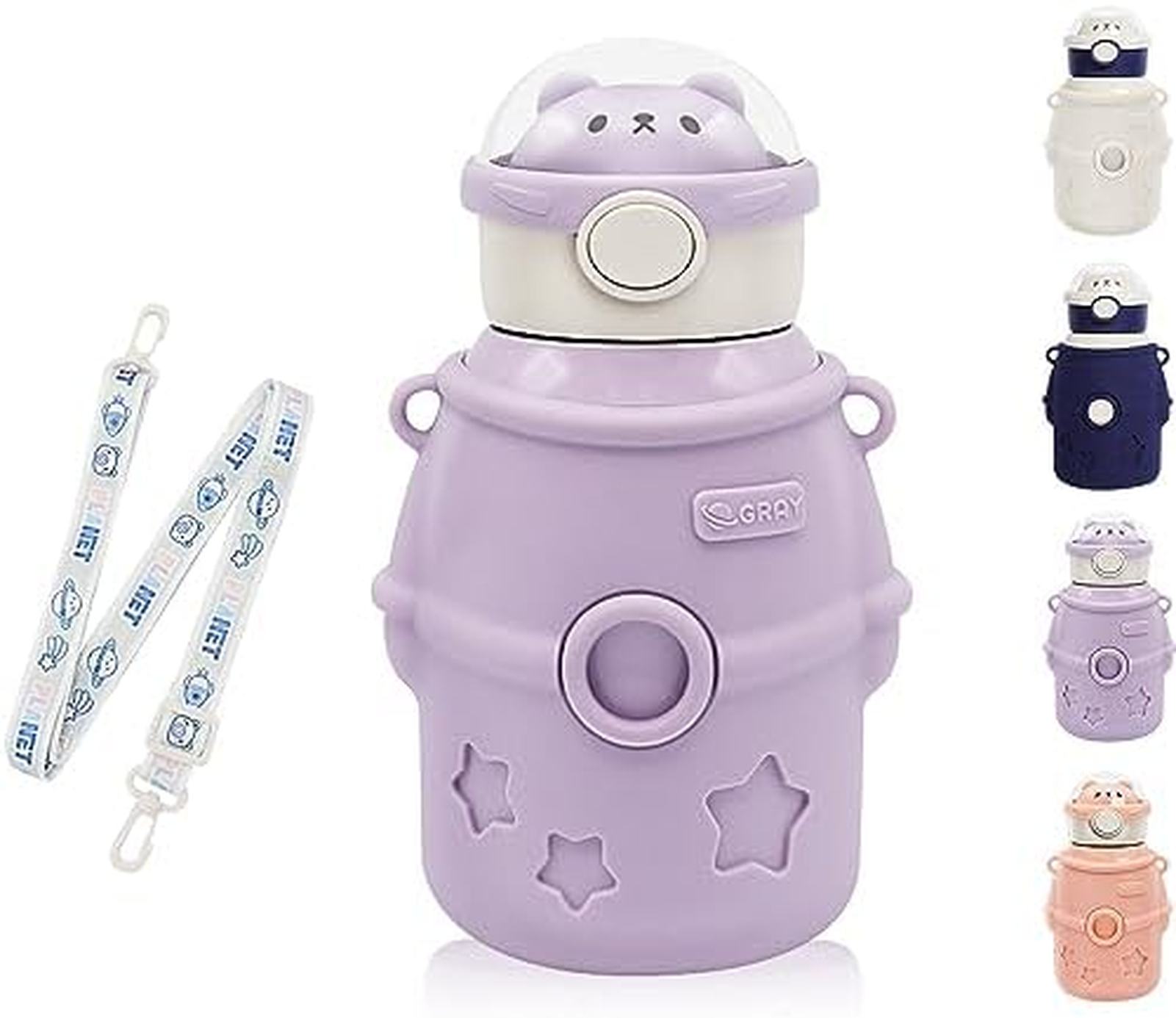 水筒ストロー 子供 500ml 真空断熱 保温保冷 魔法瓶ストローボトル コップ付き 可愛い プラッシュカップカバー こども アニマル 漏れ防止 持ち運び 女の子 男の子 保護スリーブ付き