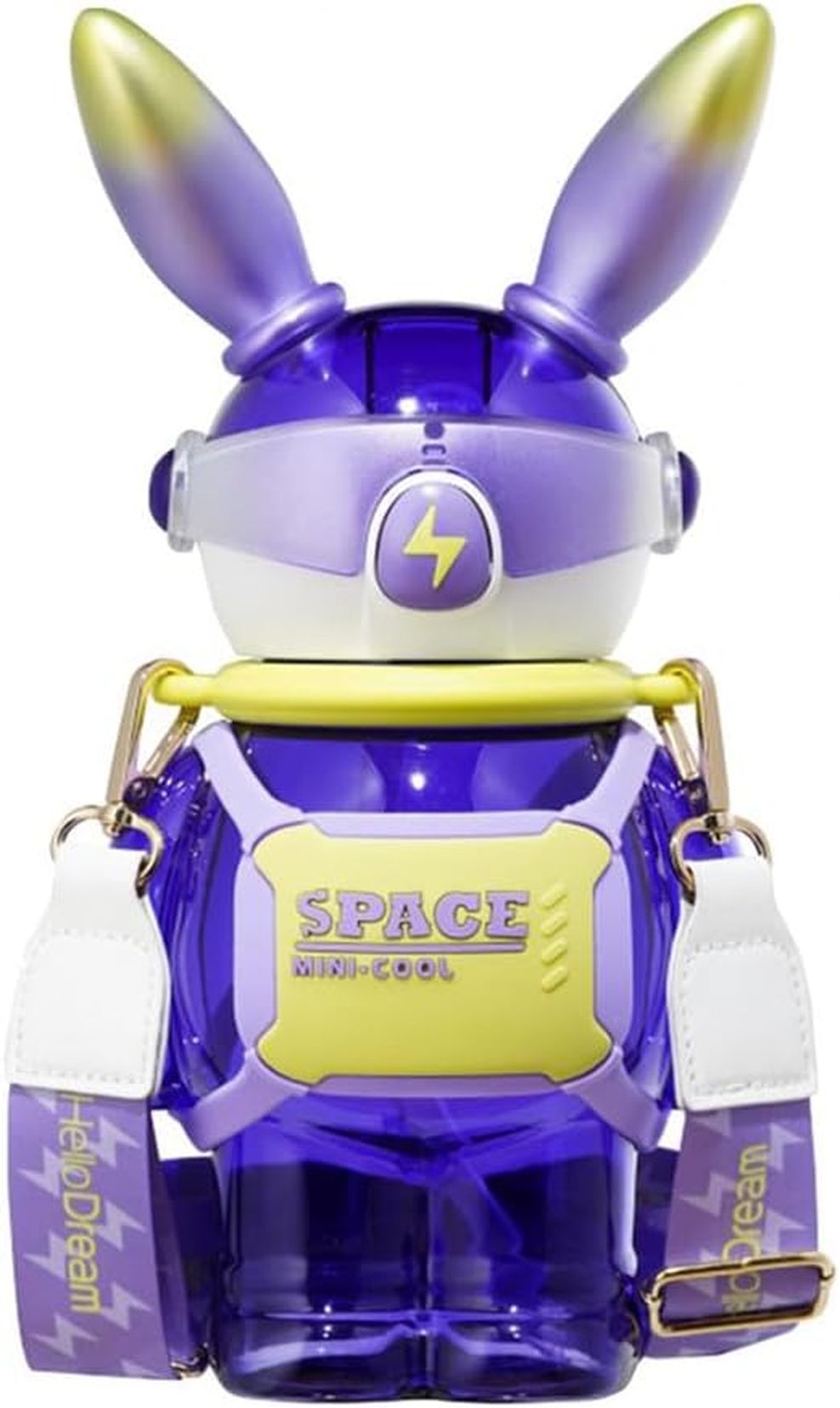 ミニクールウォーターボトル - 1100ml ウサギ型 BPA フリープラスチックウォーターボトル ストラップ付き ファッショナブルなクロスストラップ