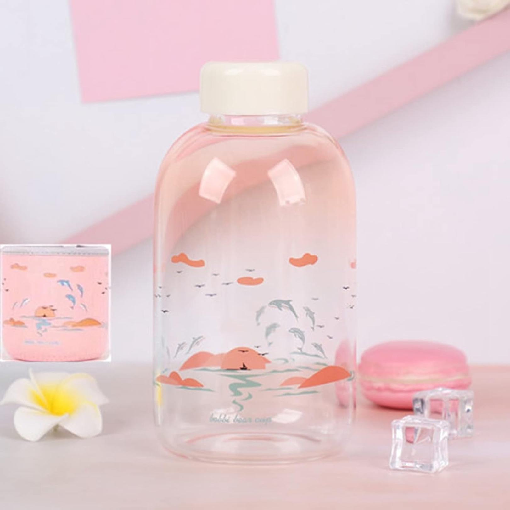 星空 ガラス水筒 600ml グラデーション 透明 ウォーターボトル かわいい 女の子 ガラスボトル 直飲み コップ 大容量 携帯ポット オフィス用 学生 オフィス おしゃれ ブルー 通勤通学 レッド