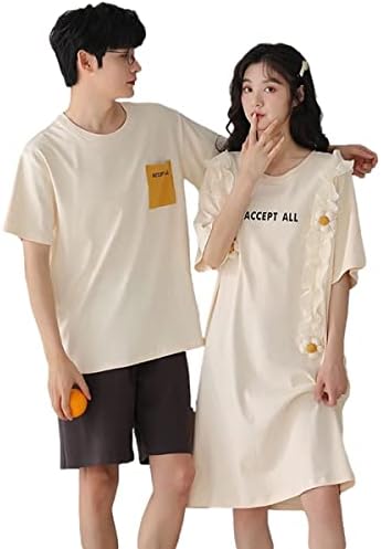 夏 パジャマ ペアルック 可愛い ルームウェア 半袖 綿 カップル 男女セット お揃い ワンピース 部屋着 プレゼント 結婚祝い 恋人 吸汗 夫婦 柔らかい 通気