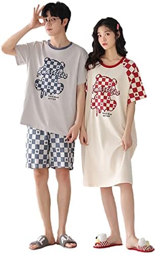 夏 パジャマ ペアルック カップル 半袖 ルームウェア 綿 男女セット お揃い ワンピース 可愛い 部屋着 プレゼント 結婚祝い 夫婦 吸汗 柔らかい 恋人 通気
