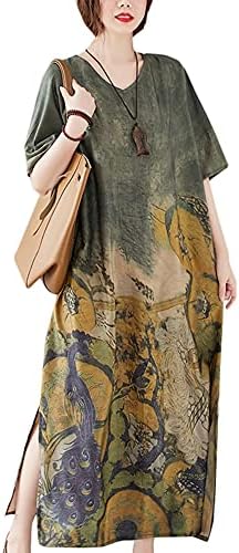 ロングワンピース レディース 半袖 ワンピース ロング丈 花柄 エスニック風 チュニック ゆったり 体型カバー マキシワンピース 夏 リゾート ワンピ
