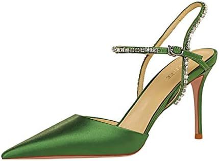 パンプス レディース ミュール ポインテッドトゥ ハイヒール 9.5糎 バックス落とし穴 ストラップサテン 生産ライン石ころ 雅びやか 執務室 ご造作 通い ピン踵 気が大きい大きさ 今めかしい 成年者