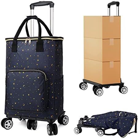 ショッピングカート 折りたたみ ショッピングトロリー 35Lの取り外し可能な 防水バッグ 付き6輪 大型 ユーティリティプッシュカート 移動用の金属製 軽量 ローリング 食料品トロリー 使いやすい 高｜ハッピートゥデイ