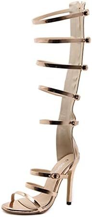 サンダル おしゃれ 夏ブーツ レディース ヒール12cm ストラップサンダル ブーツサンダル ロング オープントゥ サマーブーツ エナメルブーツ 膝丈ブーツ ピンヒール 大人 通勤 通気 ブーツ ハイ|ハッピートゥデイ