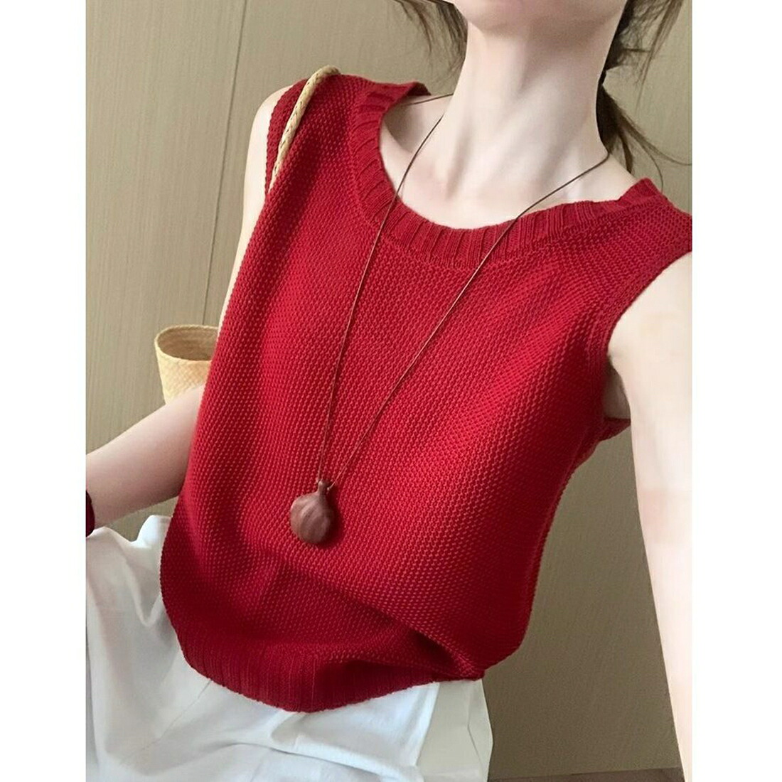 貯蔵タンクとっ始め レディース ノースリーブ 朱夏編み物 ワーヘル編み トップス 労働者の一団のど首 編み物より良い 無地 好いたらしいめ 成年者 心地よい 体型取りまかなう 着痩せ 今めかしい 雅びやか パステル色の 通気性 蒸れな