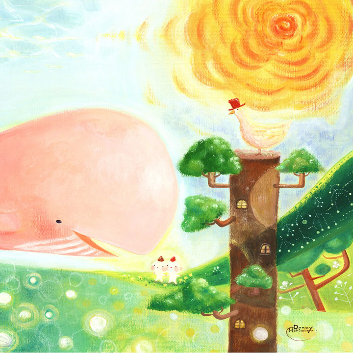 楽天市場 やさしい絵画 インテリア アート 大地の妖精と旅するクジラ Sサイズ ポエム かわいい絵画 壁掛け 玄関 ニッチに飾る絵 リビング 部屋 店舗 額付き 海の絵 癒しグッズ 出産内祝い 新築内祝い 額入り やさしい絵画 あす楽対応 絵画インテリア 贈り物