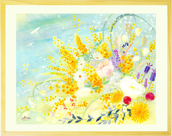 絵画 インテリア 春告ぐミモザの花束 ■LLサイズ■ 絵 病院に飾る絵画